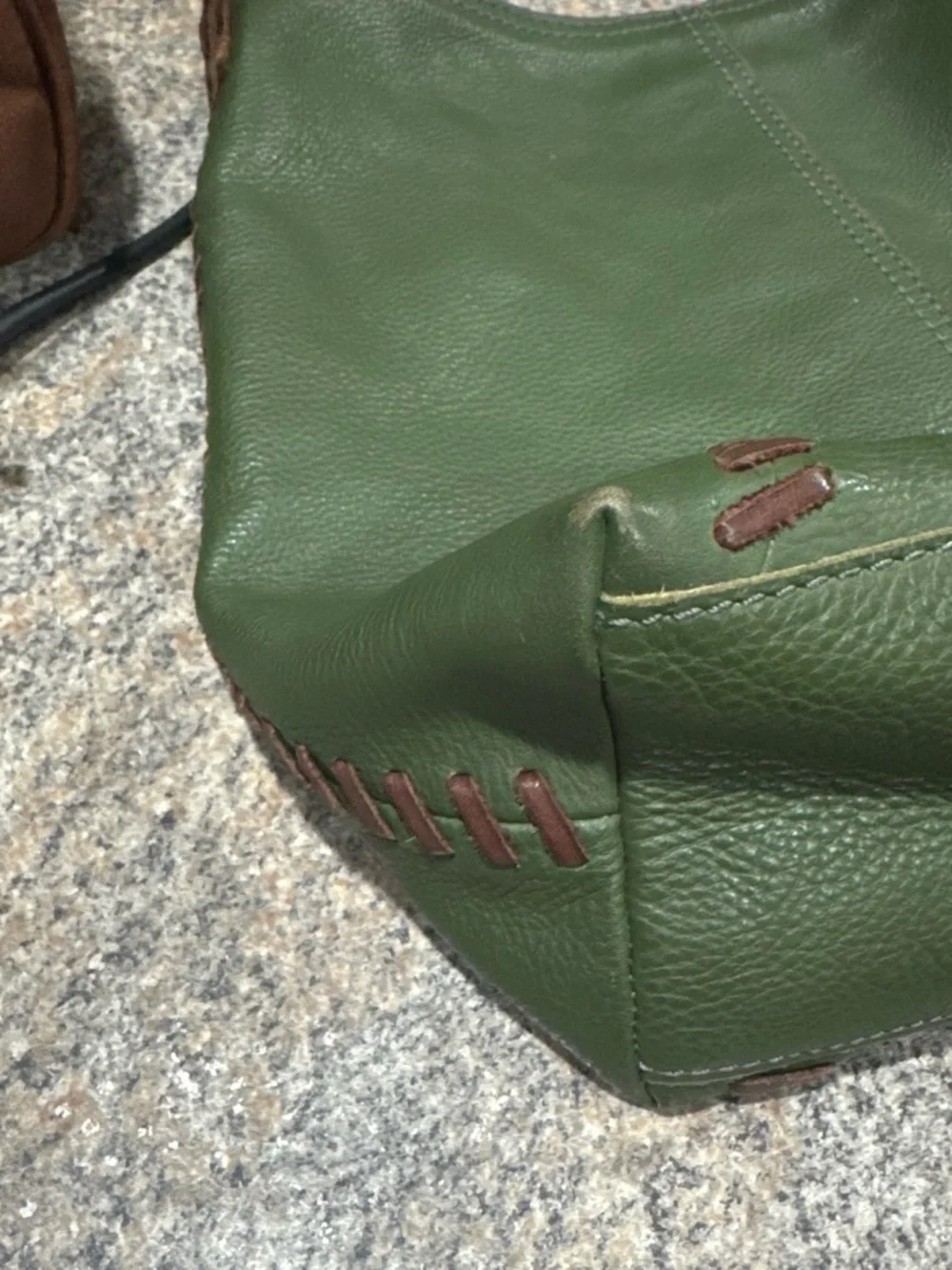 Vintage lucky Green Leather Hobo Bag with Brown Trim